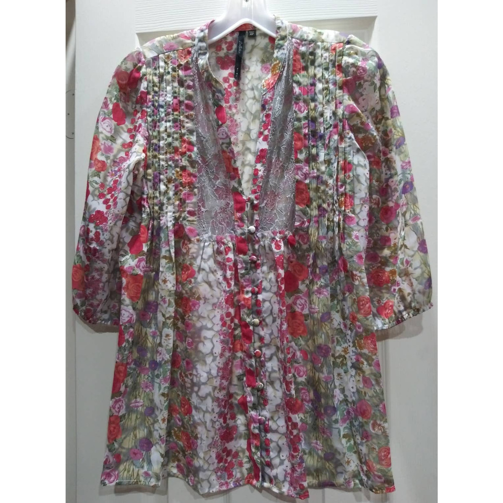 Belletrix XS Bibbed Pleated Floral Tunic